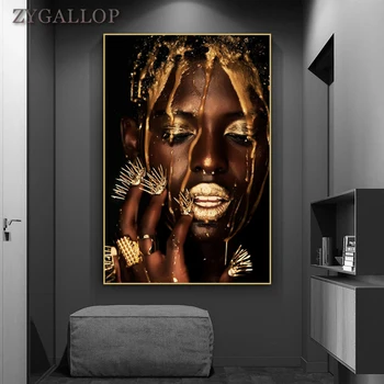 Negru și Auriu Artă Africană Femeie Poster Print Modern Decor Acasă Panza Pictura Negru Femei Poze de Perete pentru Camera de zi Murală