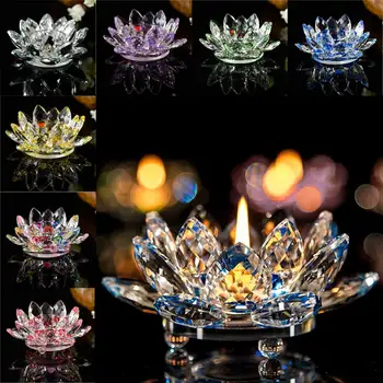 Cristal Floare De Lotus Tealight Suport De Lumanare De Cristal De Sticlă Decor De Masă Centerpieces Budist Sfeșnic