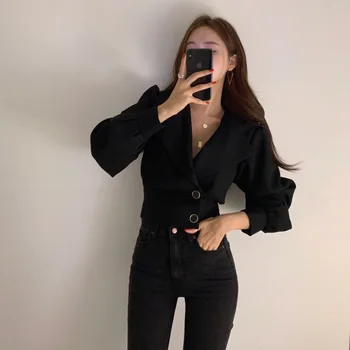 Coreeană Elegant Sacou Blazer Feminino Femeie Haine De Toamna Iarna Notch Solidă Plus Dimensiune