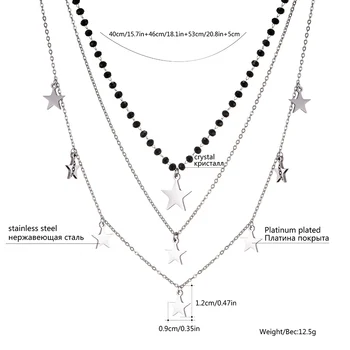 Negru Margele de Cristal cu Farmec Inima Stratificat Coliere pentru Femei din Oțel Inoxidabil Coliere Colier Bijuterii de Partid de sex Feminin Cadou
