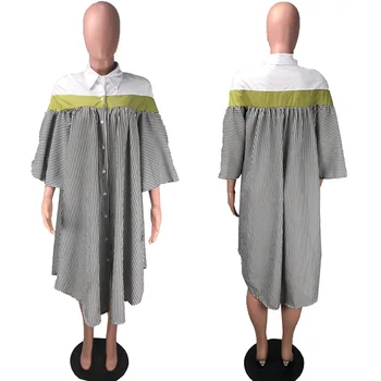 Plus Dimensiunea Vrac Tricou Femei Rochie De Toamna-Coreean Streetwear Tricou Casual Butonul Rochie Cu Dungi De Imprimare Alb Supradimensionat Bluza Rochie
