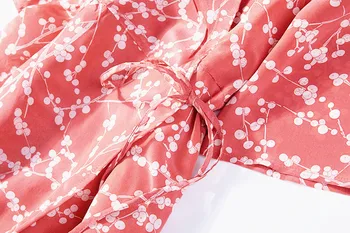 Femei Mătase Pură Mult Midi Wrap Dress V gâtului Maneca Scurta de culoare Roz Imprimate M L XL JN404