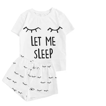 2 Bucata Drăguț Set pentru Femei pantaloni Scurți Casual cu Maneci Scurte Ciufulit T-Shirt Casaul Pijamale Pijamale Set Cu Zâmbet de Pisică de Imprimare