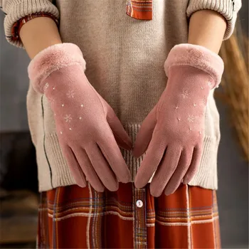 De iarnă pentru Femei piele de Căprioară Mobil Touch Screen Mănuși de Cald Plus de Catifea în aer liber Mănuși Albe, Mănuși din Piele