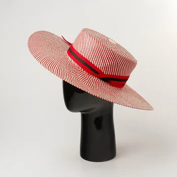 01907-HH7394 NOUĂ Bandă de tricotat de mână high-end roșu plat doamna fedoras pălăria în aer liber femei cină formală panama jazz capac