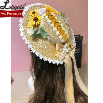 Floarea-soarelui ~ Sweet Lolita Pălărie de Paie Frumoasa palarie de soare de Alice Fata de ~ Pre-comanda