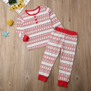 2019 Nou Băiat Fată De Craciun Set De Pijama Xmas Santa Copil Copii Copii Pijamale, Îmbrăcăminte De Noapte