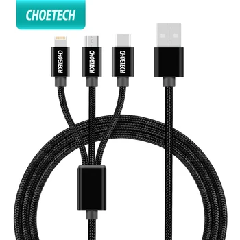 CHOETECH 3 în 1 Cablu de Telefon Mobil Pentru iPhone 8 7 Plus Nailon Împletite Cablu Micro USB de Tip C Pentru Samsung S8 S9 Cabluri de Încărcare