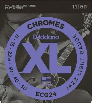 D ' Addario ECG24 XL Chromes Jazz Lumina Chitara Electrica Corzi Flatwound, Jazz, Lumina, 11-50