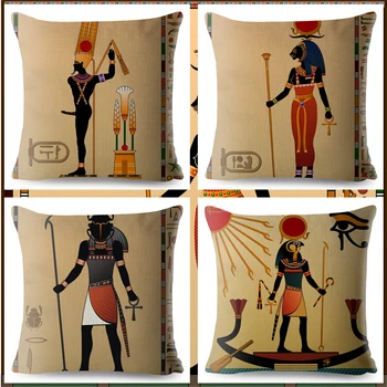 Egiptul antic Totem de Imprimare Faraon față de Pernă Bej Lenjerie de pat fata de Perna 45*45cm Perne, Huse de Canapea Decor Acasă de Pernă