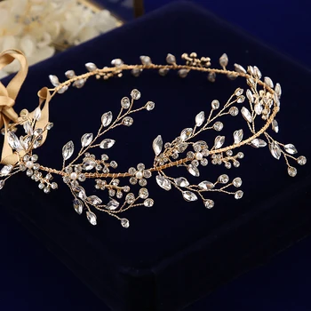 Nunta Lucrate Manual De Aur Bentițe Mirese Coreean Moale Stras Tiara Pălării De Cristal De Păr Bijuterii
