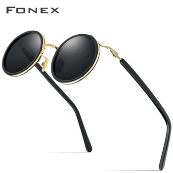 FONEX Acetat de Titan Ochelari de Soare pentru Barbati Mici Fata de Epocă Retro Rotund Polarizat ochelari de Soare Femei 2020 Nou UV400 Nuante 8524