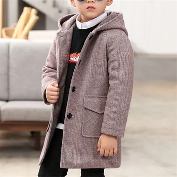 4-14T Băiat Haină de Lână pentru Copii Jacheta 2020 Noua Moda cu Gluga Subțire Gros Haina de Iarna Pentru Baieti de Înaltă Calitate