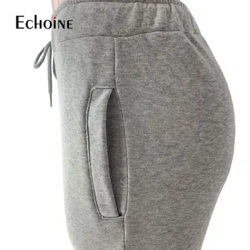 Echoine Femei Toamna Iarna Stivuite Pantaloni Fleece Gros talie mare Sport Fitness Buzunar Streetwear Flare Pant plus dimensiune S-3XL