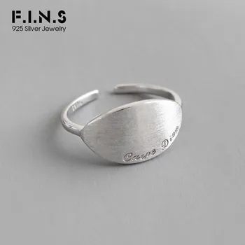 F. I. N. S-coreean S925 Argint Inel INS Geometrice Ovale engleză Scrisoare Inel de Deschidere Mat Periat Argint Inel
