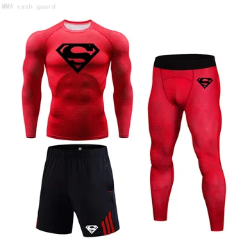 Nouă Bărbați costum de Jogging Fitness Barbati Compresie Top lungi tricou jambiere 3-pc set MMA Compresie trening lenjerie de corp termice