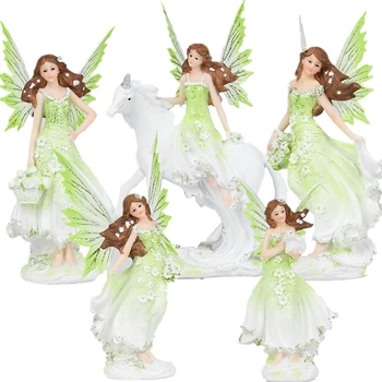 VILEAD Rășină Corn de Unicorn Fairy Angel Figurine Fată Frumoasă Zână Floare Statuie Decor Acasă Cadou Creativ Zână Grădină de Copii