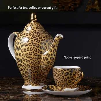 Leopard De Imprimare Bone China Set De Cafea De Lux Din Portelan Set De Ceai Oală Cana Cana Ceramica Castron De Zahăr Frișcă Ceainic Drinkware Coffeeware