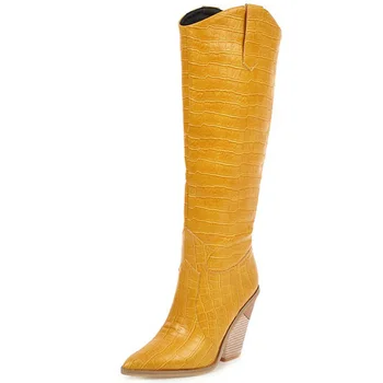 Faux din Piele Cizme Genunchi Ridicat pentru Femei a Subliniat Deget de la picior Toc Femei Cizme Noi de Iarna Femeie de Moda Pantofi de Mult Papuceii WSH3458