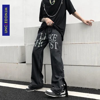UNCLEDONJM Ghost pantaloni de marfă Parte Butonul de moda japoneză pantaloni negri barbati Vrac hip hop streetwear epocă pantaloni ED945