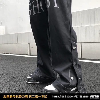 UNCLEDONJM Ghost pantaloni de marfă Parte Butonul de moda japoneză pantaloni negri barbati Vrac hip hop streetwear epocă pantaloni ED945