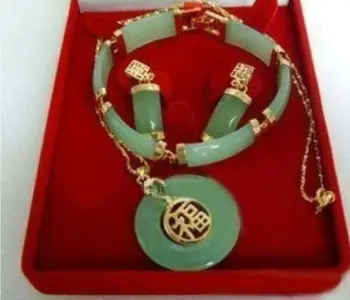 Bun 14K Verde jad brățară norocos cercei Pandantiv colier Set de bijuterii AAA