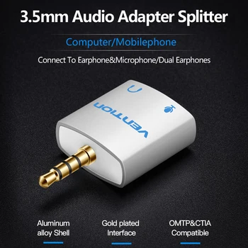 Intervenție de 3,5 mm pentru Căști Audio Splitter Conector Adaptor cu microfon, 1 Mascul la 2 Femele Adaptor Audio Pentru Căști PC, Telefon Mobil