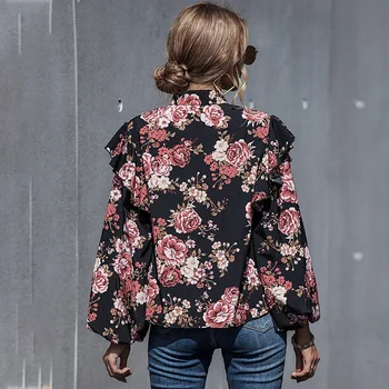 Dulce Florale Șifon Bluze Femei De Primavara Toamna De Moda Fluture Guler Zburli Tricou Din Dantela Cu Maneca Lunga Casual 2020 Cămașă Nouă