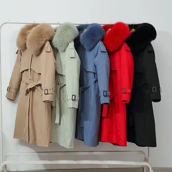 La modă trei purta detasabila hanorac guler de blană mare în 2020, noua femeie de iarna paltoane și jachete peste genunchi groase de iarnă