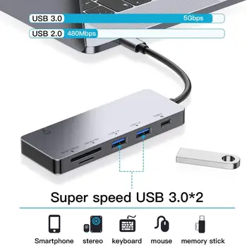IREALTHINK Macbook Pro Doc Splitter USB HUB UHS-II SD Cititor de Carduri de Tip C Adaptor USB de C HUB pentru Macbook Air/iPad