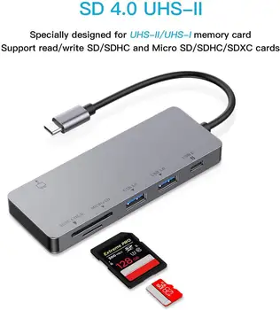 IREALTHINK Macbook Pro Doc Splitter USB HUB UHS-II SD Cititor de Carduri de Tip C Adaptor USB de C HUB pentru Macbook Air/iPad