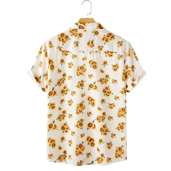 Barbati Tricou Rever Gât Maneca Scurta Casual Camisa Masculina Streetwear Personalitate 3D de floarea-soarelui de Imprimare Plaja Camasi Pentru Barbati 2020