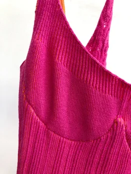 2020 Primavara-Vara Noi De Moda Pentru Femei De Culoare De Contrast Sexy Subțire Tricotate Tancuri Camis Timpul Liber Versatil Trendy