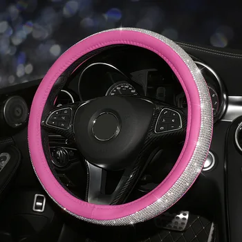 De Lux Bling Stras De Cristal Piele Volan Masina Acoperă Protector Pentru Femei Fete Auto Accesorii De Interior 4 Culori