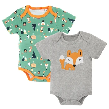 2020 Băieți Copii Haine cu Maneci Scurte de Vară Bambus Haine de Bumbac 2 buc/set Fox Tipărite Băiat Nou-născut Corpului Îmbrăcăminte 0-12 luni