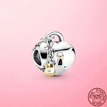 2021 Noi Valentine Cadou Argint 925 Două-Ton de Inimă și de Blocare Farmecul Margele se potrivesc Original Pandora Brățară cu 925 De Bijuterii de Argint