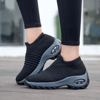 LIN KING Plus Dimensiune Respirabil Femei Adidasi Platforma Leagăn Pantofi Slip Pe Înălțime Crește Mocasini Non Alunecare în aer liber Pantofi Casual