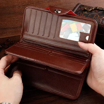 Vintage pentru bărbați de portofel magnet, cârlig de Trei ori lung portofele pentru om făcut din piele naturala pungă Compartiment Hasp pachetul de card