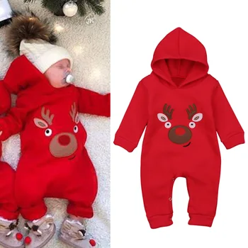 De Crăciun, De Anul Nou Pijamale Romper Moș Crăciun Copil Nou-Născut InfantBoys Crăciun Ren Bumbac Cu Dungi Fete Costum Cu Gluga
