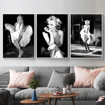 Celebra Marilyn Monroe Negru și Alb Pictura Panza de Epocă Postere, Printuri de Arta de Perete de Imagine pentru Camera de zi Decor Acasă Cuadros