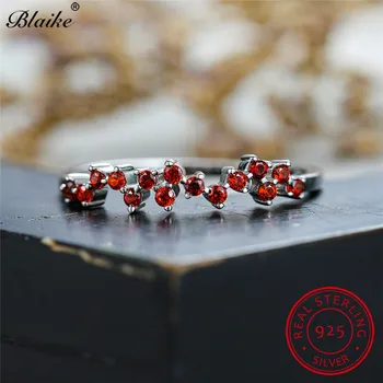 Minimalist Argint 925 Inele Pentru Femei Inel Subțire Trupa Mofturos Negru Mic Zircon Roșu De Logodna Stivuire Ring Bijuterii