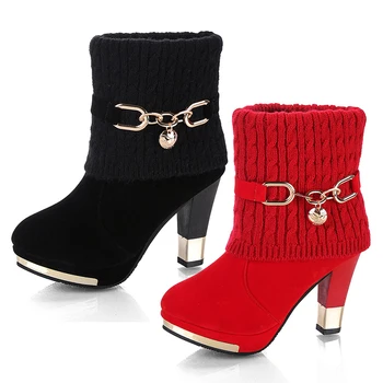Femei De Iarnă, Cizme De Crăciun Glezna Cizme Cu Tocuri Inalte Pantofi Doamnelor Femme Cald Ghete Rosii Pantofi Negru Plus Dimensiune 34-43
