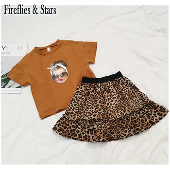 Vara fete 2 buc set baby tricou + fusta mini copii costum copii haine de moda lolli cap de leopard de imprimare de la 3 la 9 ani
