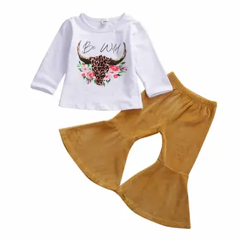 2 BUC Fete pentru Copii Haine tricou Topuri de Flori+ galben Evazate Pantaloni pantalonii evazați Set Toddler Haine de Toamna Trening