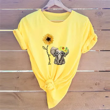 Femei Plus Dimensiune T-Shirt Elefant Minunat de Imprimare Tricou pentru Femei Cămăși pentru O Gâtului Maneca Scurta Bumbac Top Femeie Tricouri