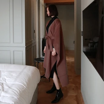 Nou Elegant V Gât De Iarnă Pelerină Strat Femei Cu Maneci Lungi Centura De Îmbrăcăminte Exterioară Strat 2019 Toamna Casual Split Streetwear Mantie Palton