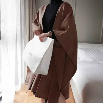 Nou Elegant V Gât De Iarnă Pelerină Strat Femei Cu Maneci Lungi Centura De Îmbrăcăminte Exterioară Strat 2019 Toamna Casual Split Streetwear Mantie Palton