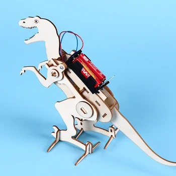 Copii DIY din Lemn Târâtor Dinozaur Știință Kit Electric Inovator Setul de Construcție DIY T-Rex Model Interesant Jucărie Fizica Jucarii