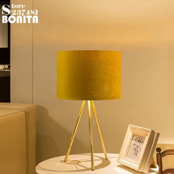 Postmodern de moda de lux cârpă Flanel lampă de masă de Aur trepied de Birou Clasic de lectură lampă de Noptieră decor de masă de lumină