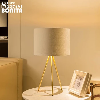 Postmodern de moda de lux cârpă Flanel lampă de masă de Aur trepied de Birou Clasic de lectură lampă de Noptieră decor de masă de lumină
